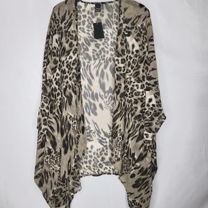 Olive And Black Animal Print Open Front Cardigan